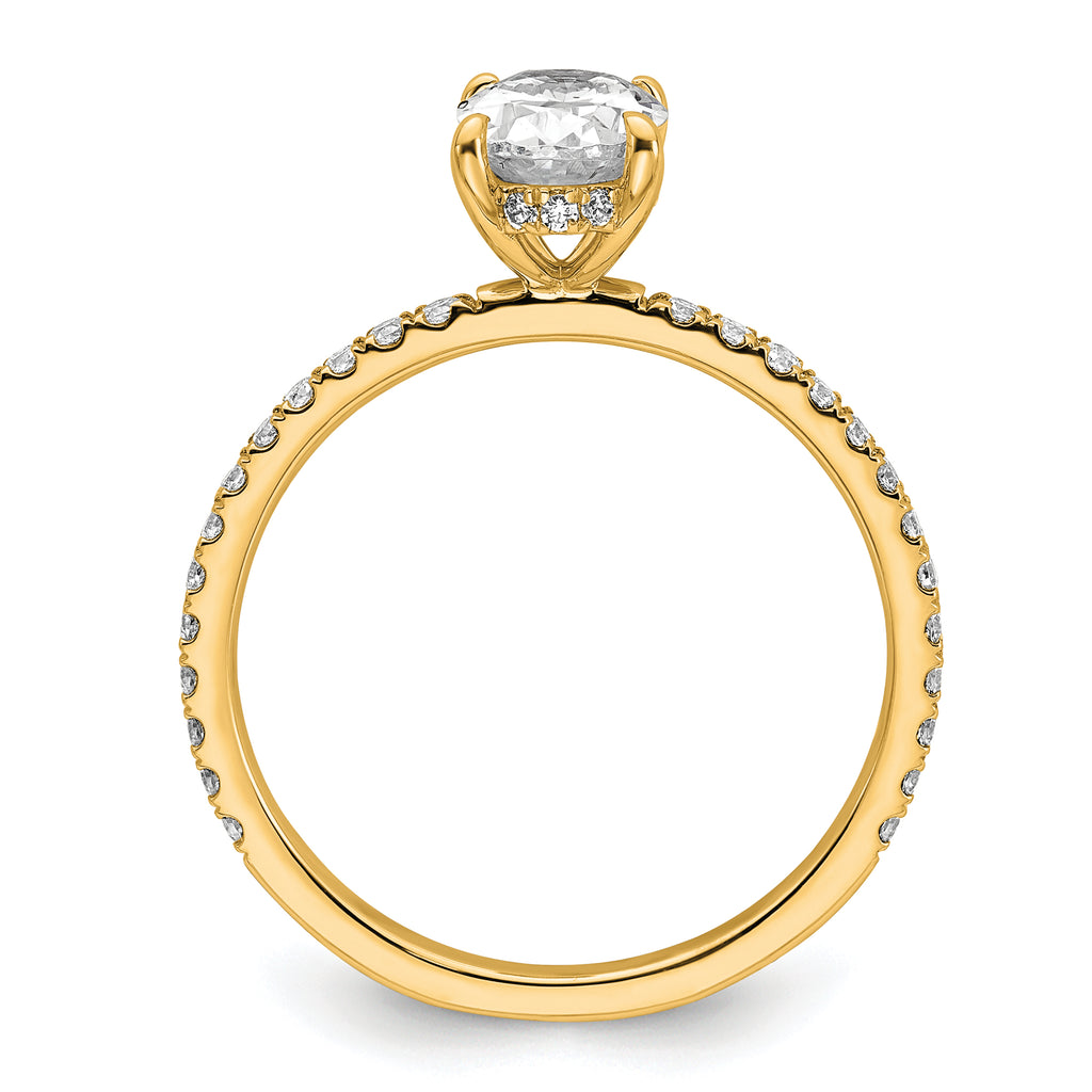 14k 1 1/3 carat Certified Lab Grown Diamond VS+ F+ Oval Complete Solitaire with Flair Engagement Ring