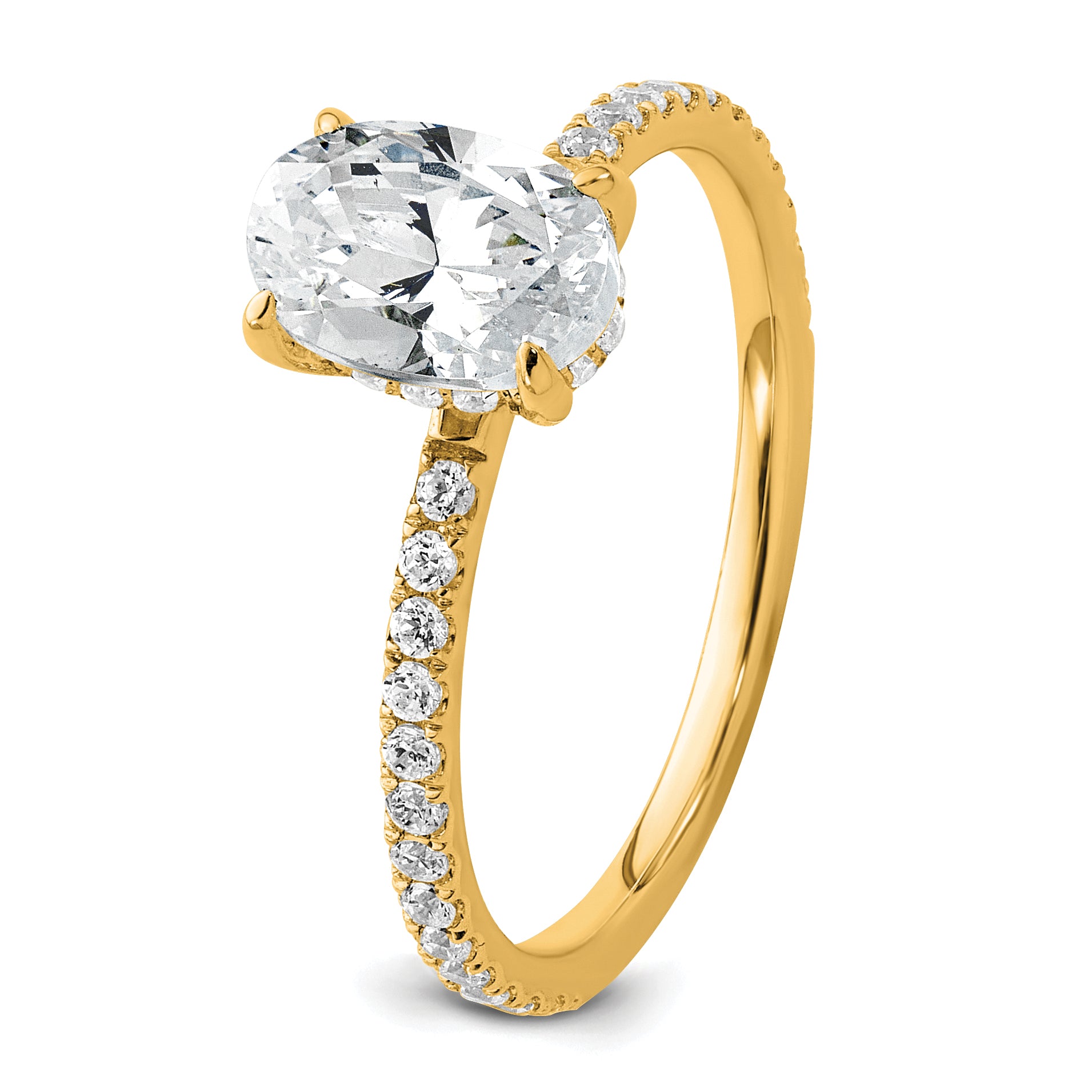 14k 1 1/3 carat Certified Lab Grown Diamond VS+ F+ Oval Complete Solitaire with Flair Engagement Ring