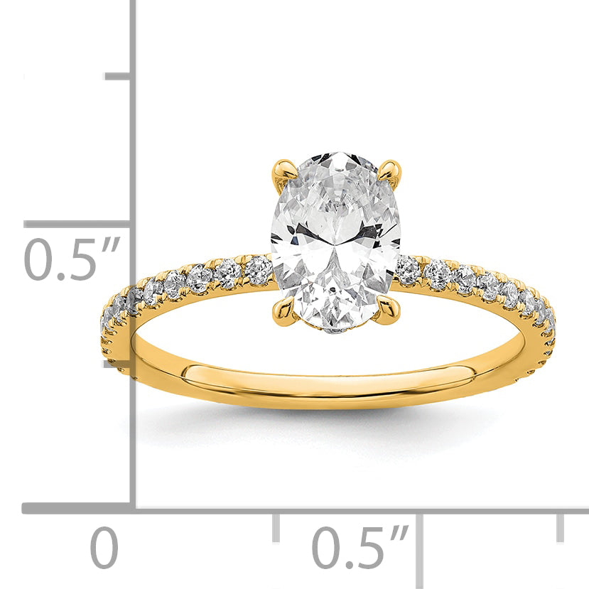 14k 1 1/3 carat Certified Lab Grown Diamond VS+ F+ Oval Complete Solitaire with Flair Engagement Ring