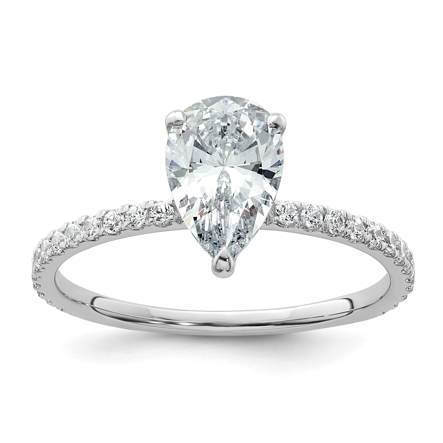14k White Gold 1 3/8 carat Certified Lab Grown Diamond VS+ F+ Pear Complete Solitaire with Flair Engagement Ring
