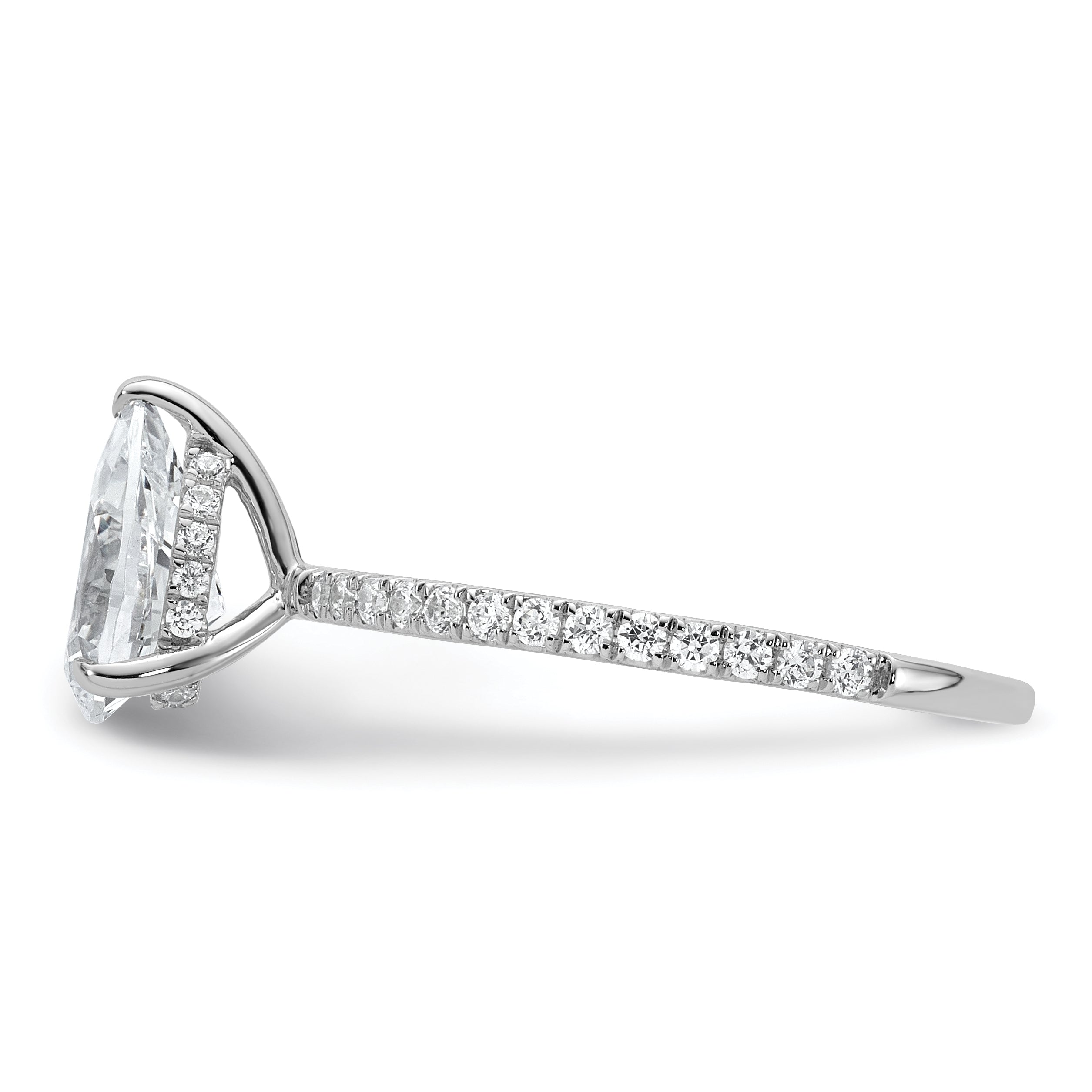 14k White Gold 1 3/8 carat Certified Lab Grown Diamond VS+ F+ Pear Complete Solitaire with Flair Engagement Ring