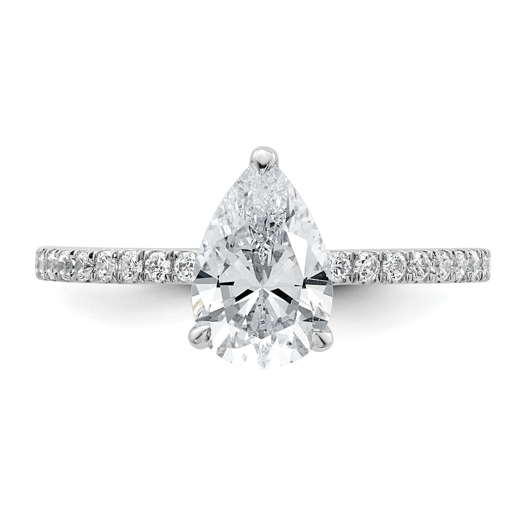 14k White Gold 1 3/8 carat Certified Lab Grown Diamond VS+ F+ Pear Complete Solitaire with Flair Engagement Ring