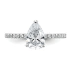 14k White Gold 1 3/8 carat Certified Lab Grown Diamond VS+ F+ Pear Complete Solitaire with Flair Engagement Ring