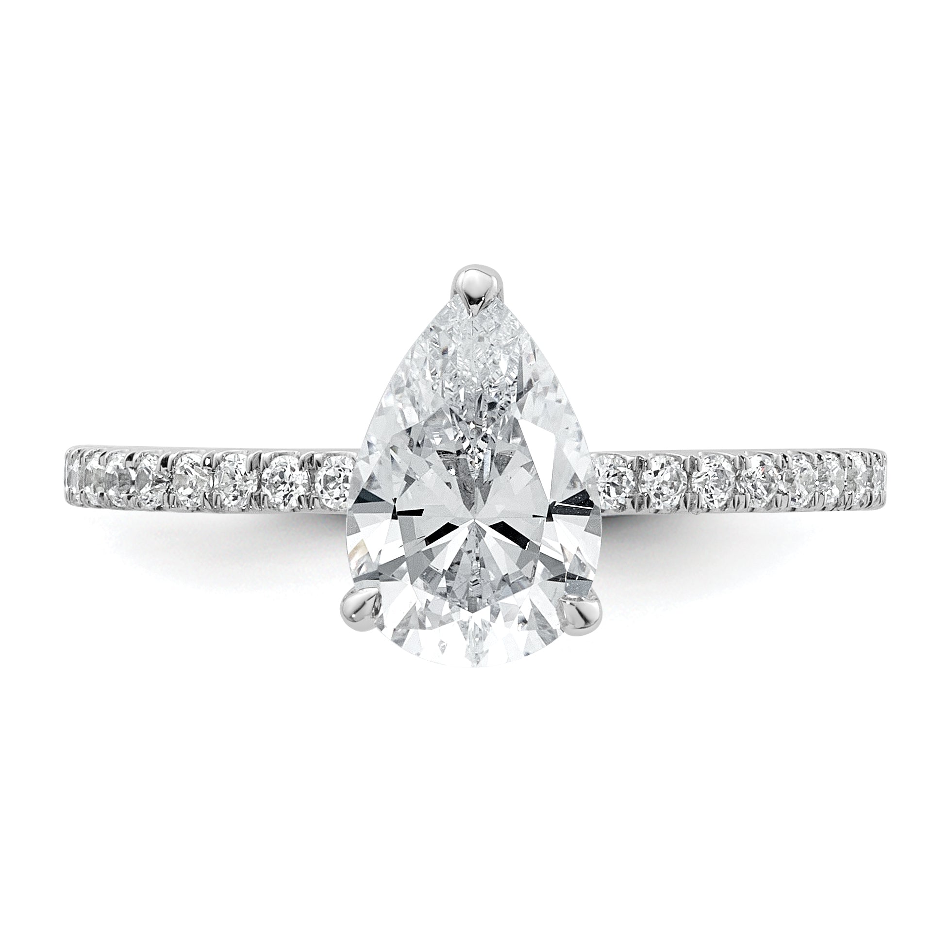 14k White Gold 1 3/8 carat Certified Lab Grown Diamond VS+ F+ Pear Complete Solitaire with Flair Engagement Ring