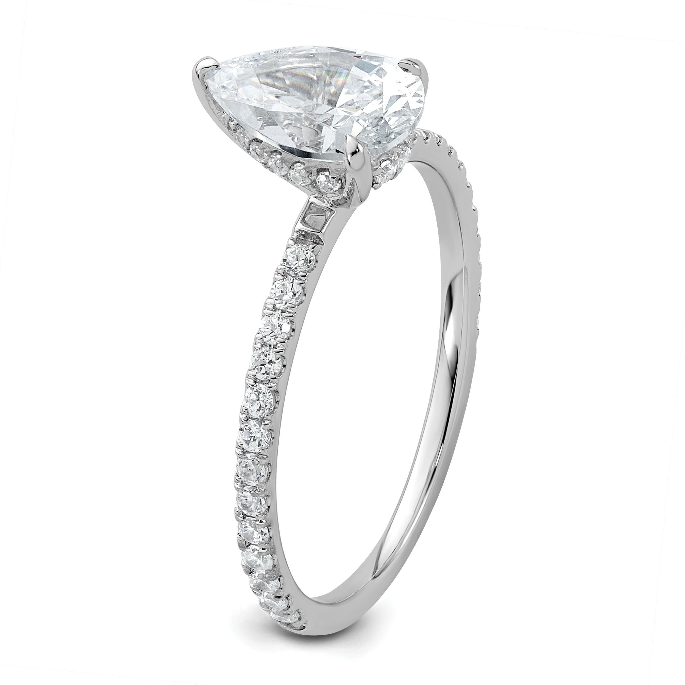14k White Gold 1 3/8 carat Certified Lab Grown Diamond VS+ F+ Pear Complete Solitaire with Flair Engagement Ring