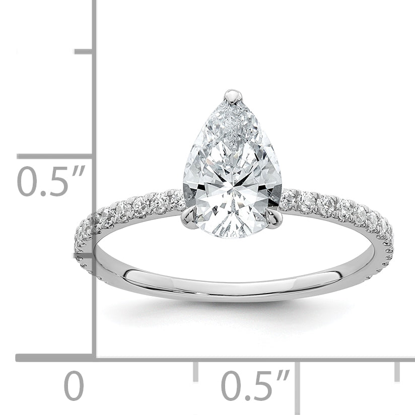 14k White Gold 1 3/8 carat Certified Lab Grown Diamond VS+ F+ Pear Complete Solitaire with Flair Engagement Ring