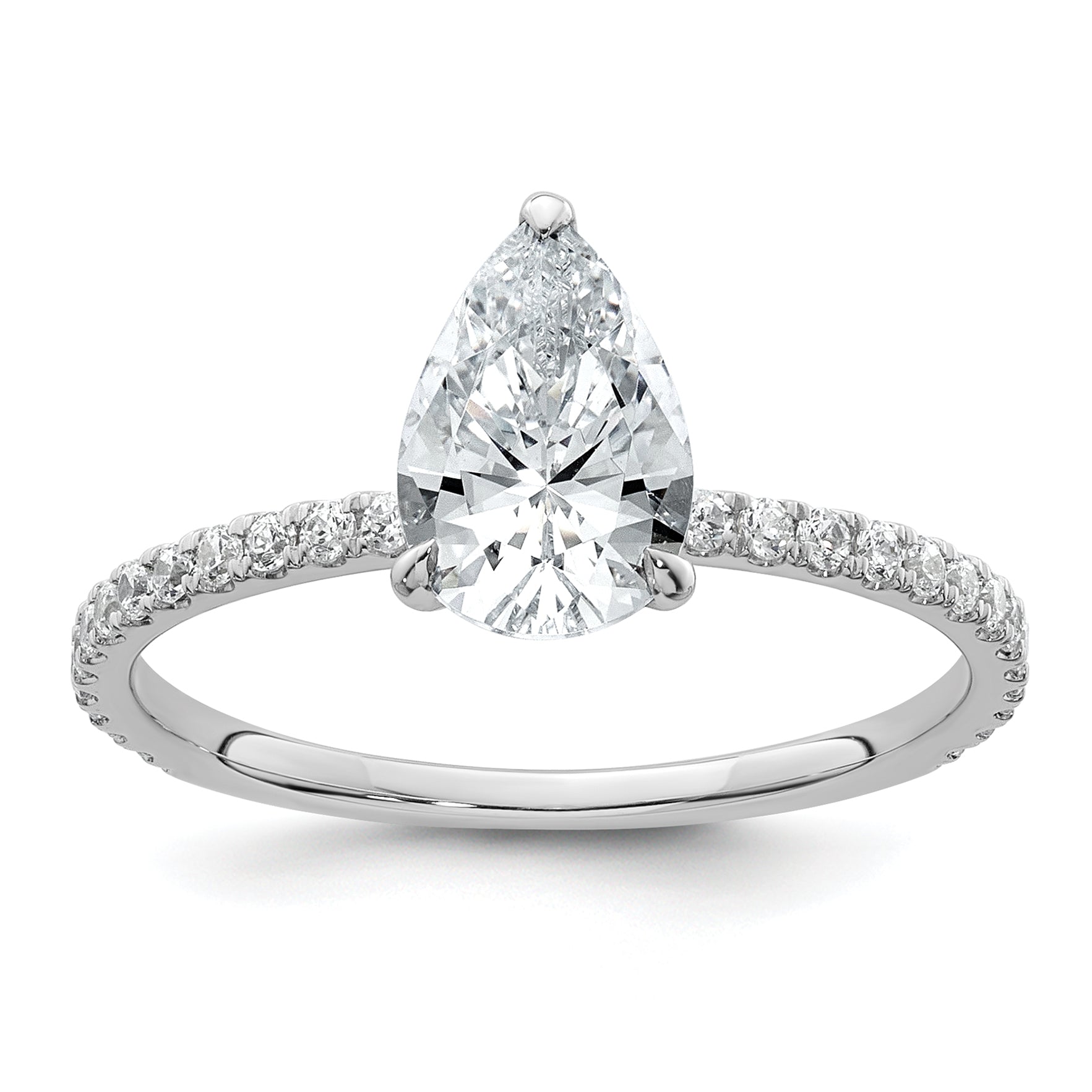 14k White Gold 1 3/8 carat Certified Lab Grown Diamond VS+ F+ Pear Complete Solitaire with Flair Engagement Ring Main image