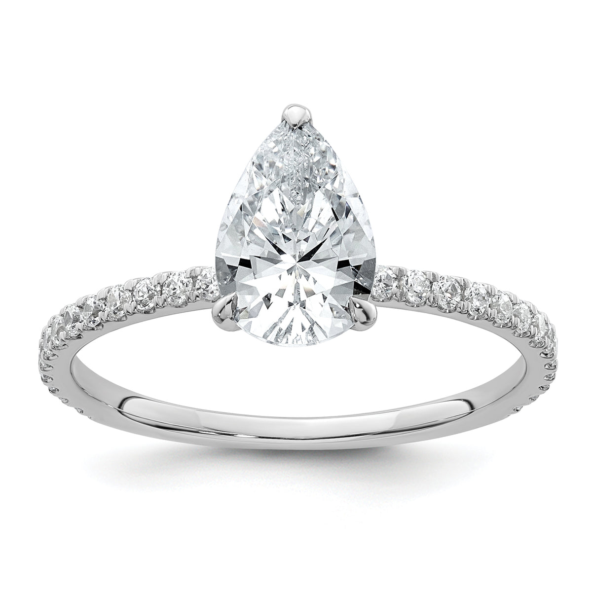 14k White Gold 1 3/8 carat Certified Lab Grown Diamond VS/SI+ G+ Pear Complete Solitaire with Flair Engagement Ring