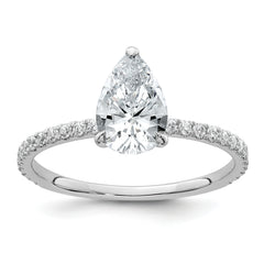 14k White Gold 1 3/8 carat Certified Lab Grown Diamond VS+ F+ Pear Complete Solitaire with Flair Engagement Ring
