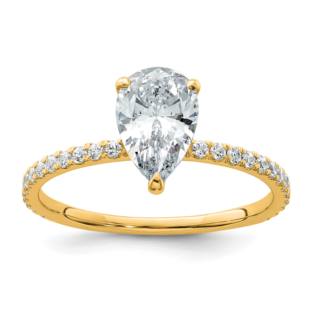 14k 1 3/8 carat Certified Lab Grown Diamond VS+ F+ Pear Complete Solitaire with Flair Engagement Ring