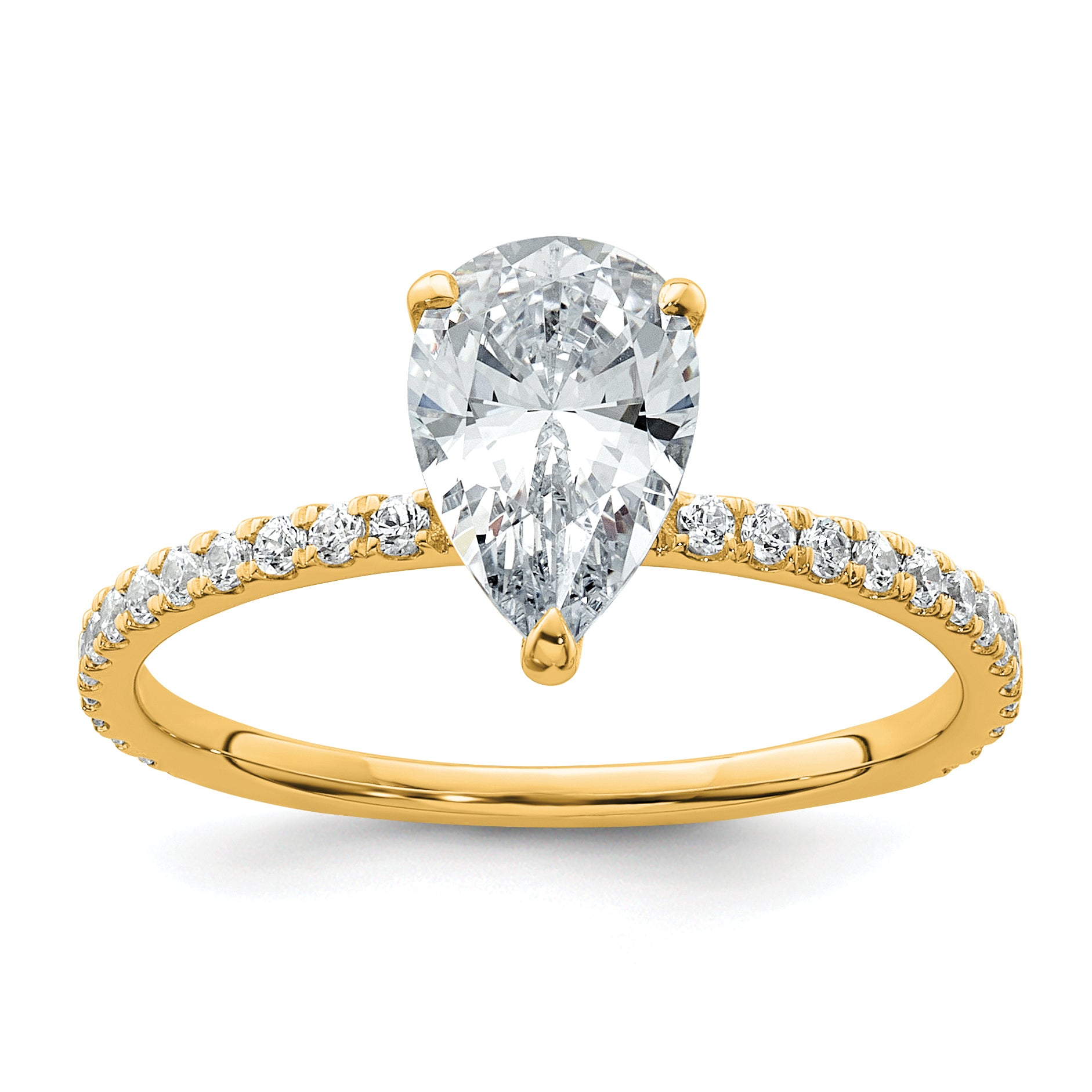 14k 1 3/8 carat Certified Lab Grown Diamond VS+ F+ Pear Complete Solitaire with Flair Engagement Ring