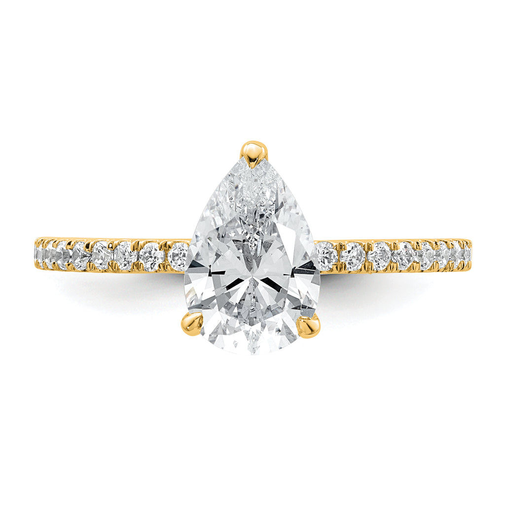 14k 1 3/8 carat Certified Lab Grown Diamond VS+ F+ Pear Complete Solitaire with Flair Engagement Ring