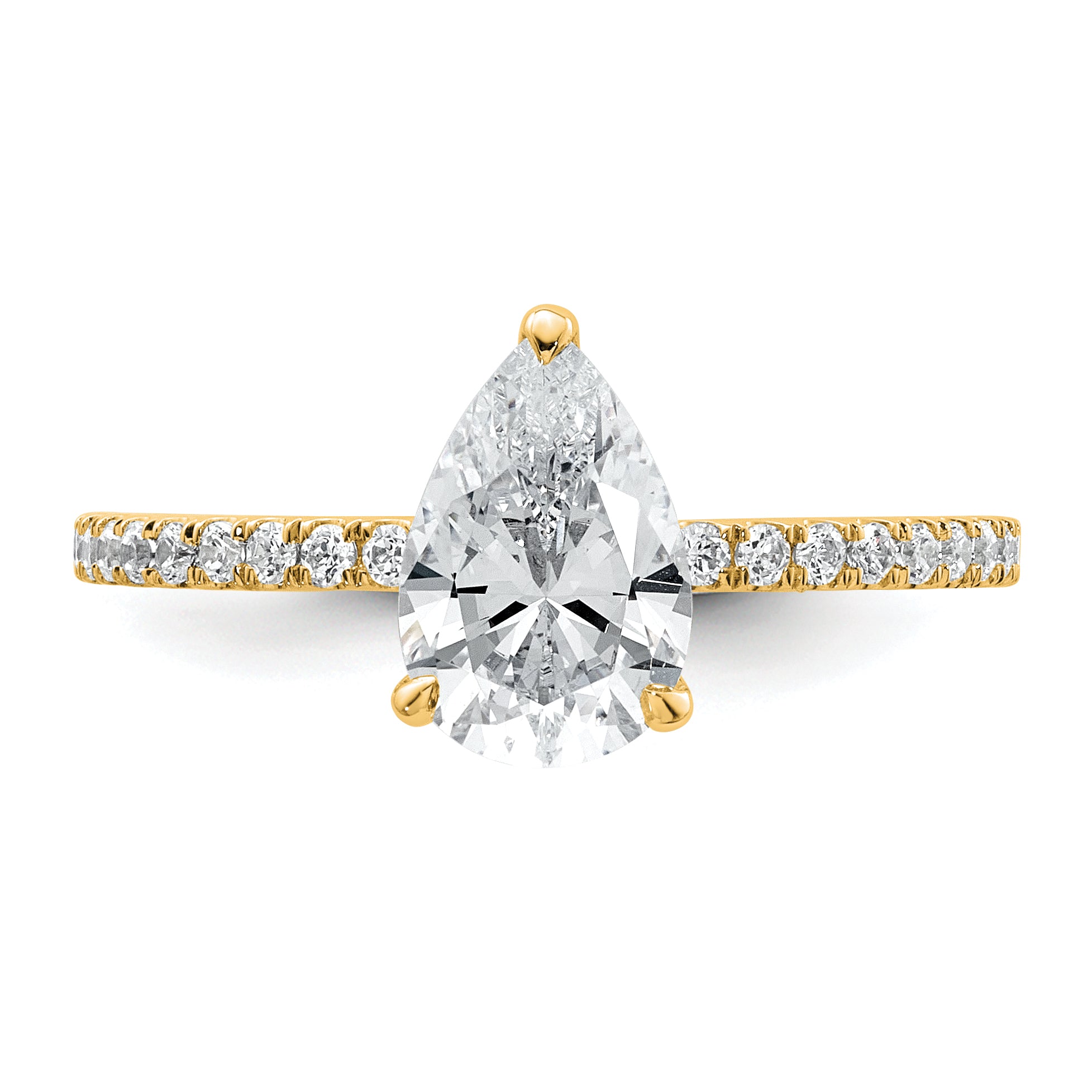 14k 1 3/8 carat Certified Lab Grown Diamond VS+ F+ Pear Complete Solitaire with Flair Engagement Ring