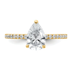 14k 1 3/8 carat Certified Lab Grown Diamond VS/SI+ G+ Pear Complete Solitaire with Flair Engagement Ring