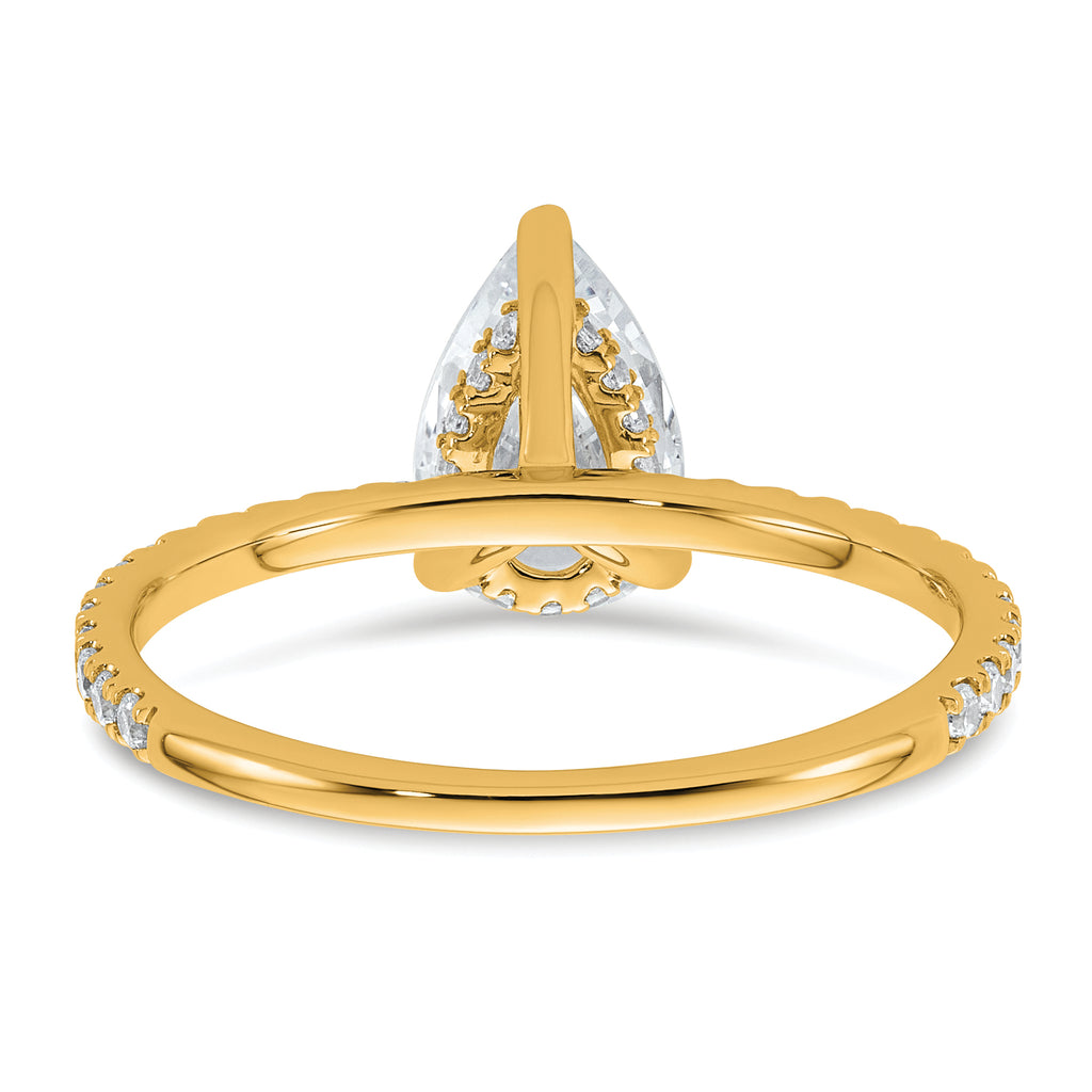 14k 1 3/8 carat Certified Lab Grown Diamond VS+ F+ Pear Complete Solitaire with Flair Engagement Ring