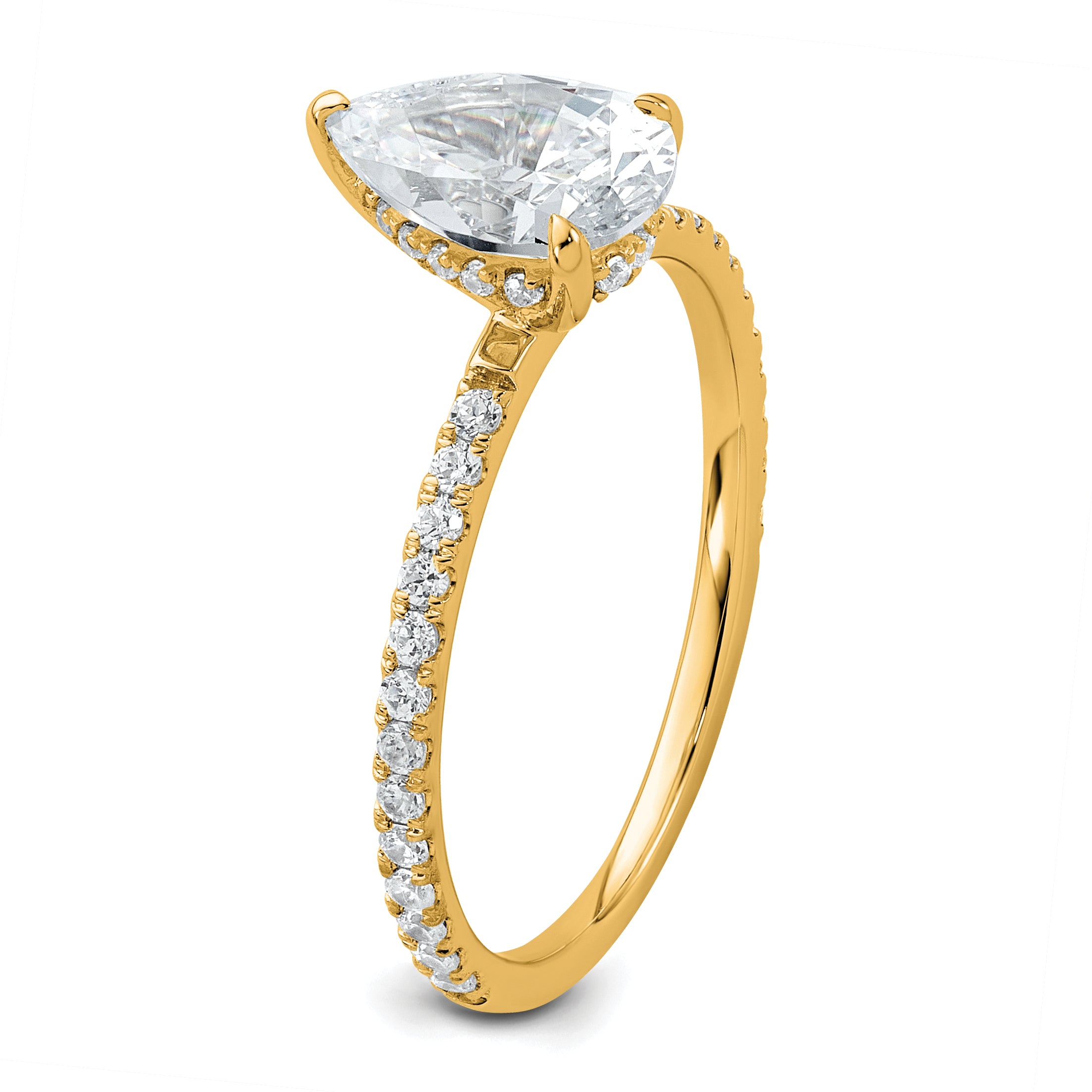 14k 1 3/8 carat Certified Lab Grown Diamond VS+ F+ Pear Complete Solitaire with Flair Engagement Ring