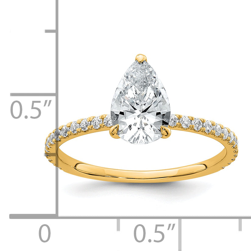 14k 1 3/8 carat Certified Lab Grown Diamond VS+ F+ Pear Complete Solitaire with Flair Engagement Ring