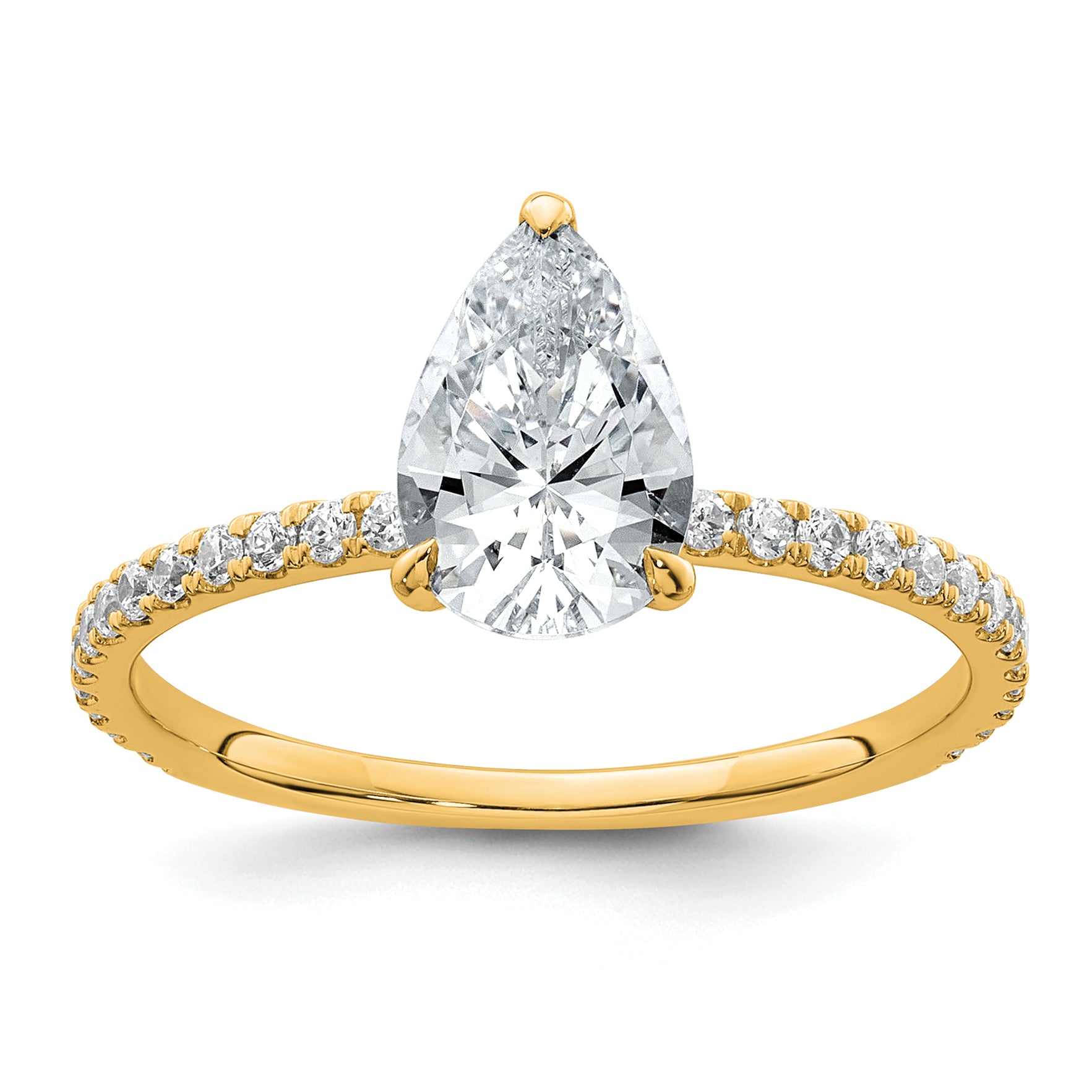 14k 1 3/8 carat Certified Lab Grown Diamond VS/SI+ G+ Pear Complete Solitaire with Flair Engagement Ring Main image