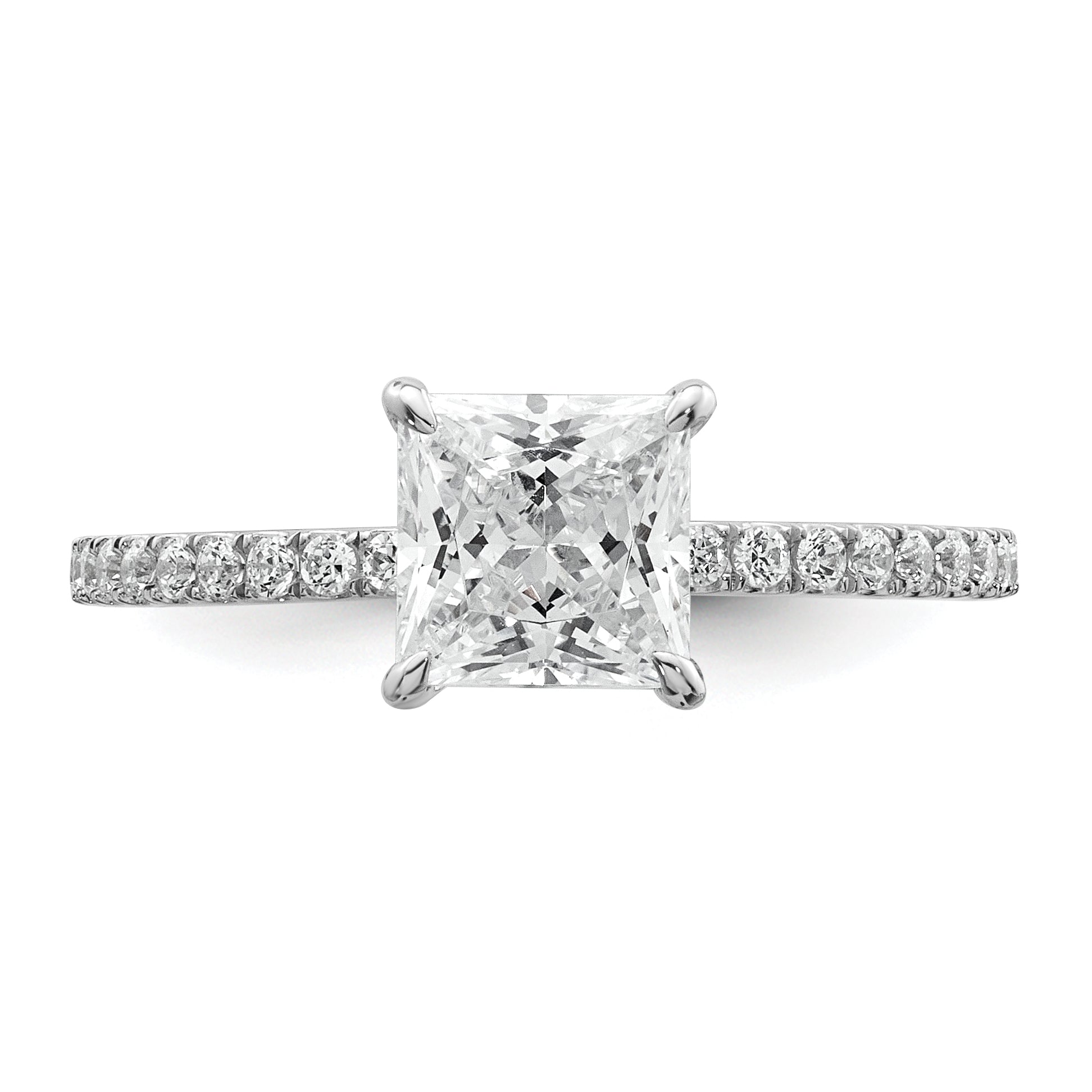 14k White Gold 1 3/8 carat Certified Lab Grown Diamond VS/SI+ G+ Princess Complete Solitaire with Flair Engagement Ring