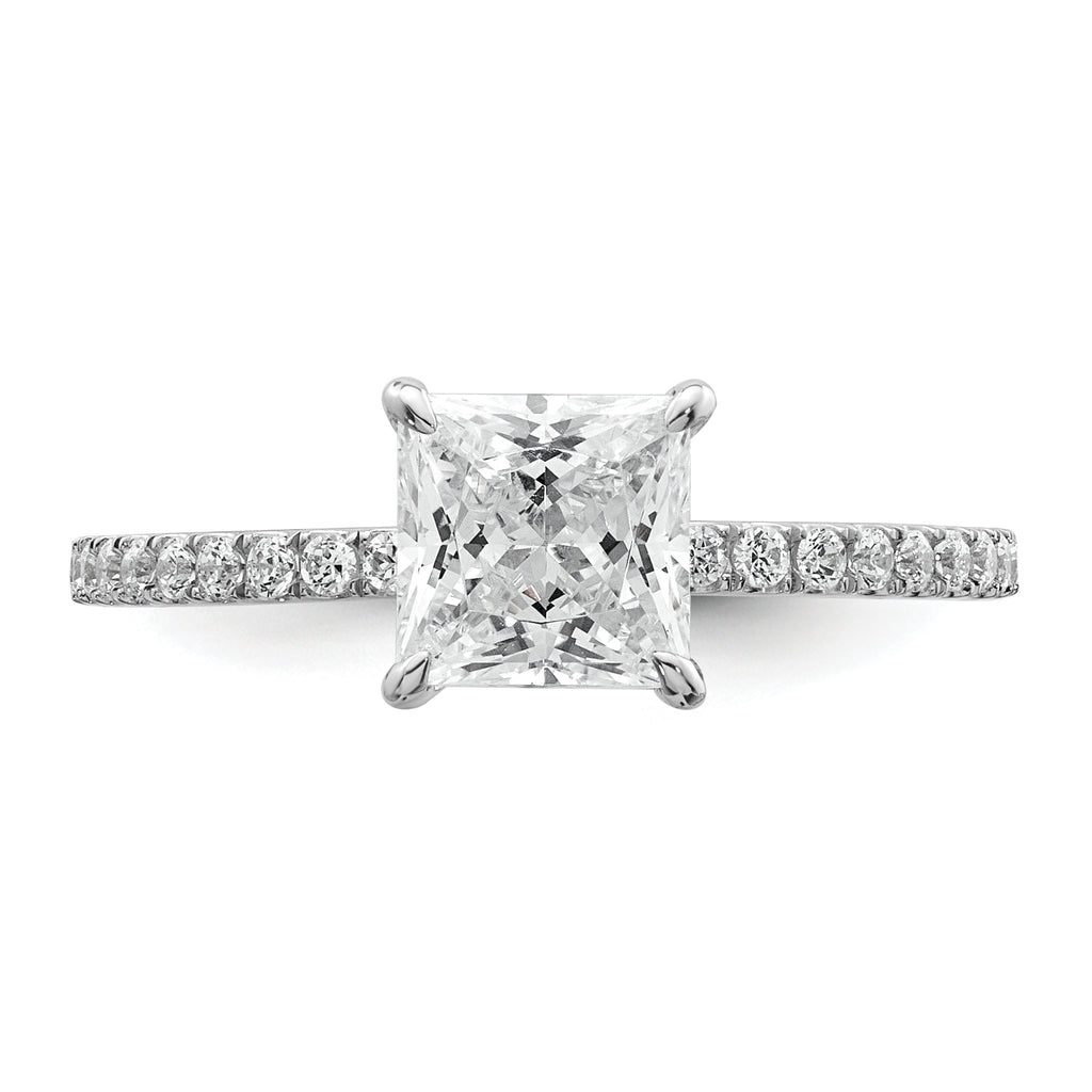 14k White Gold 1 3/8 carat Certified Lab Grown Diamond VS/SI+ G+ Princess Complete Solitaire with Flair Engagement Ring