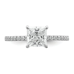 14k White Gold 1 3/8 carat Certified Lab Grown Diamond VS/SI+ G+ Princess Complete Solitaire with Flair Engagement Ring