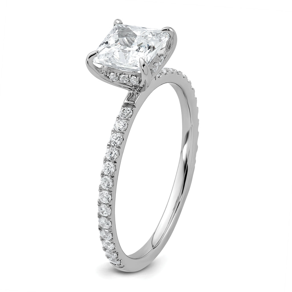 14k White Gold 1 3/8 carat Certified Lab Grown Diamond VS+ F+ Princess Complete Solitaire with Flair Engagement Ring