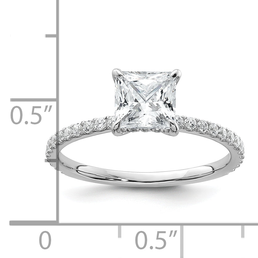 14k White Gold 1 3/8 carat Certified Lab Grown Diamond VS/SI+ G+ Princess Complete Solitaire with Flair Engagement Ring