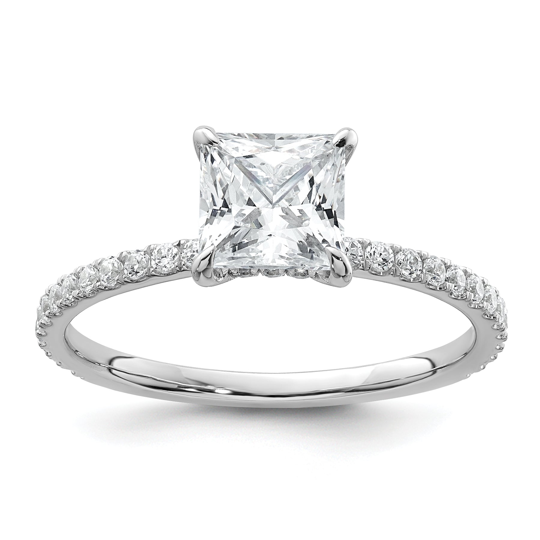 14k White Gold 1 3/8 carat Certified Lab Grown Diamond VS+ F+ Princess Complete Solitaire with Flair Engagement Ring Main image