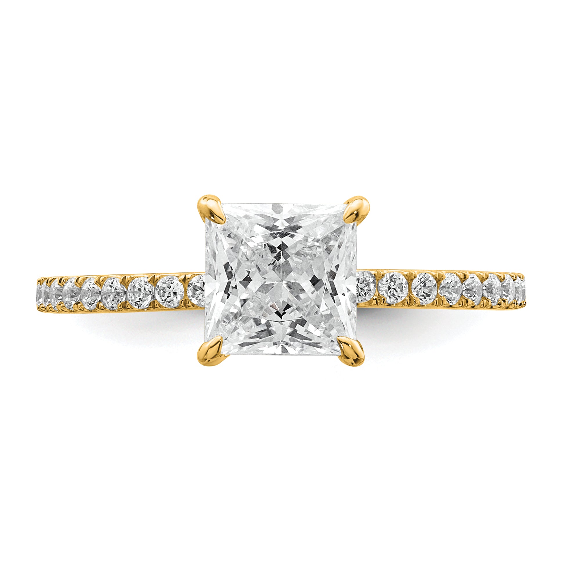 14k 1 3/8 carat Certified Lab Grown Diamond VS+ F+ Princess Complete Solitaire with Flair Engagement Ring
