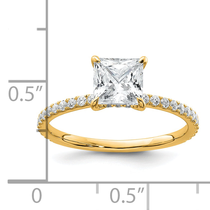 14k 1 3/8 carat Certified Lab Grown Diamond VS+ F+ Princess Complete Solitaire with Flair Engagement Ring