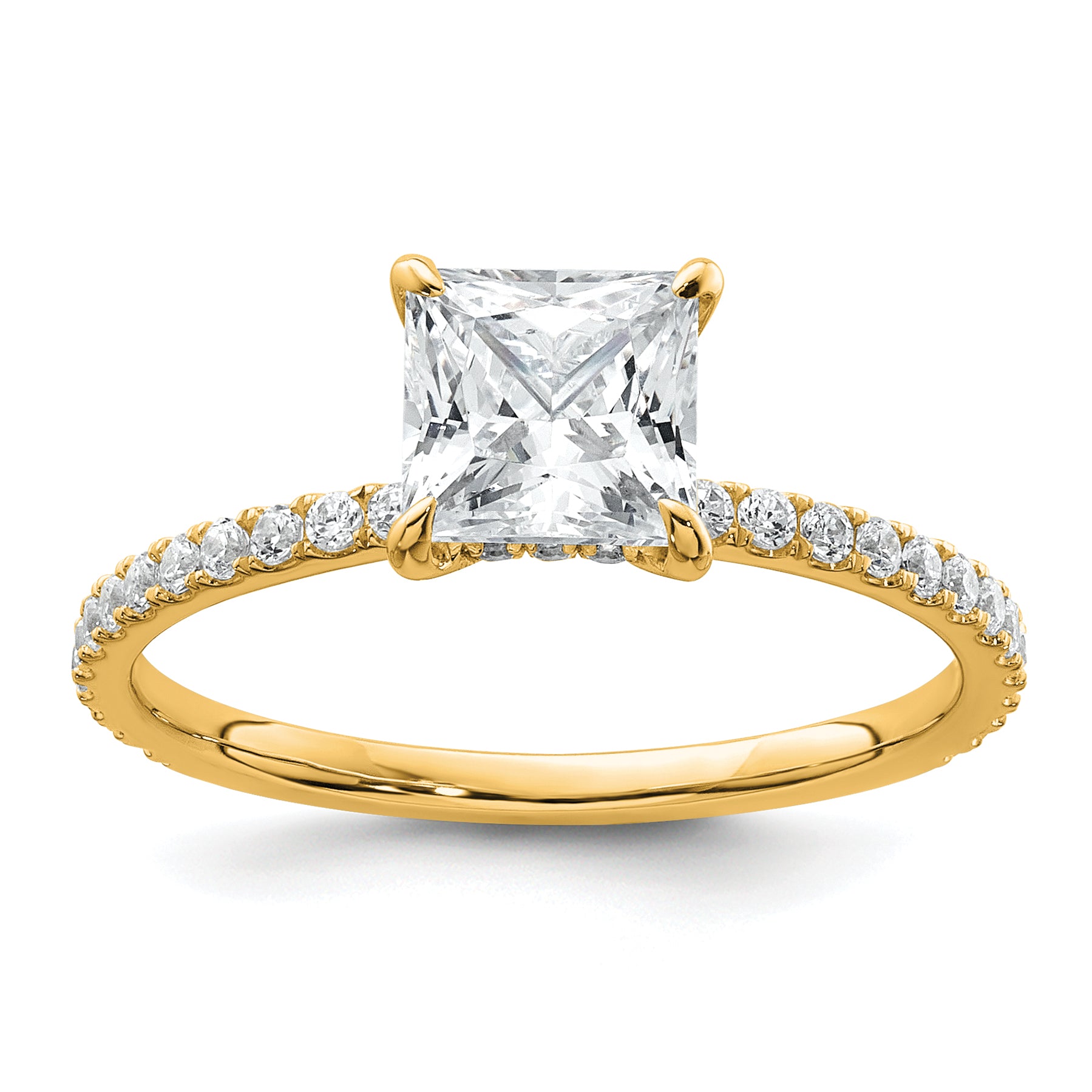 14k 1 3/8 carat Certified Lab Grown Diamond VS+ F+ Princess Complete Solitaire with Flair Engagement Ring