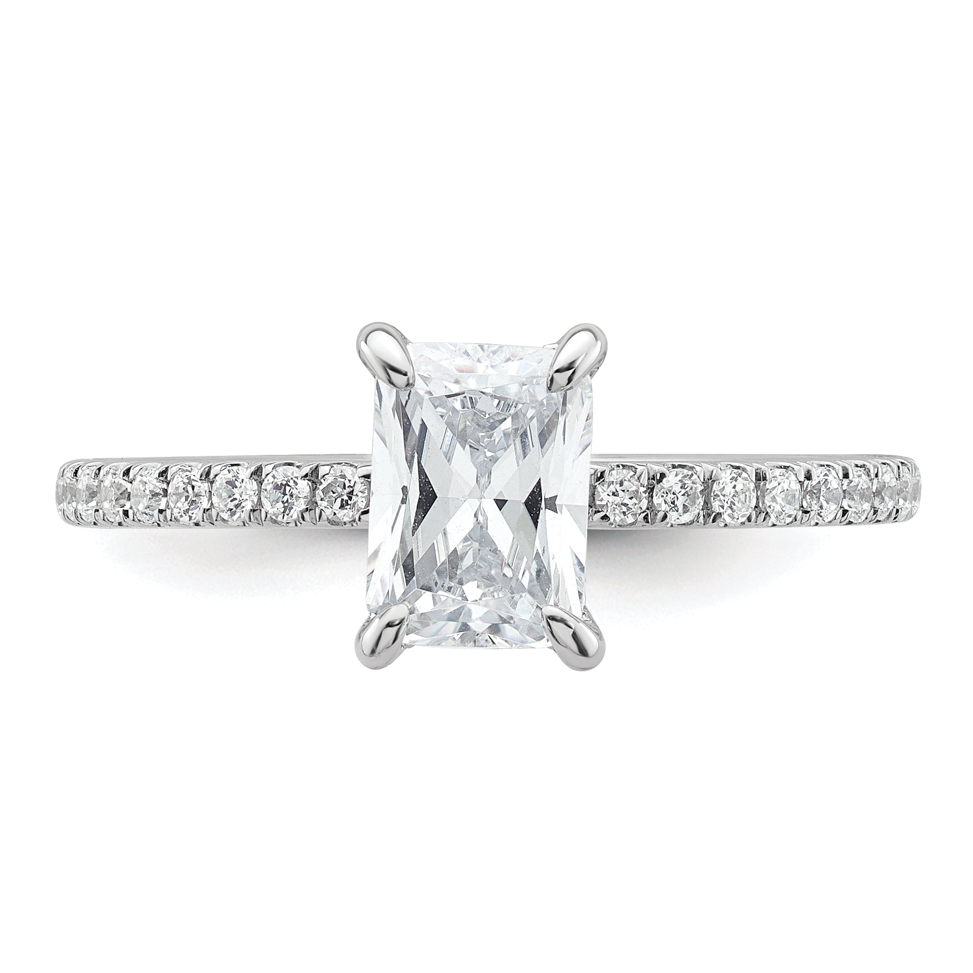 14k White Gold 1 1/3 carat Certified Lab Grown Diamond VS+ F+ Radiant Complete Solitaire with Flair Engagement Ring