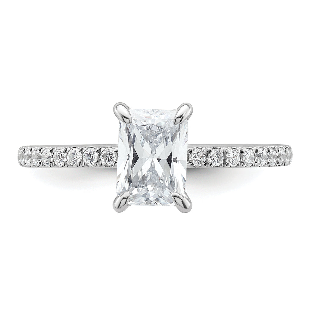 14k White Gold 1 1/3 carat Certified Lab Grown Diamond VS+ F+ Radiant Complete Solitaire with Flair Engagement Ring