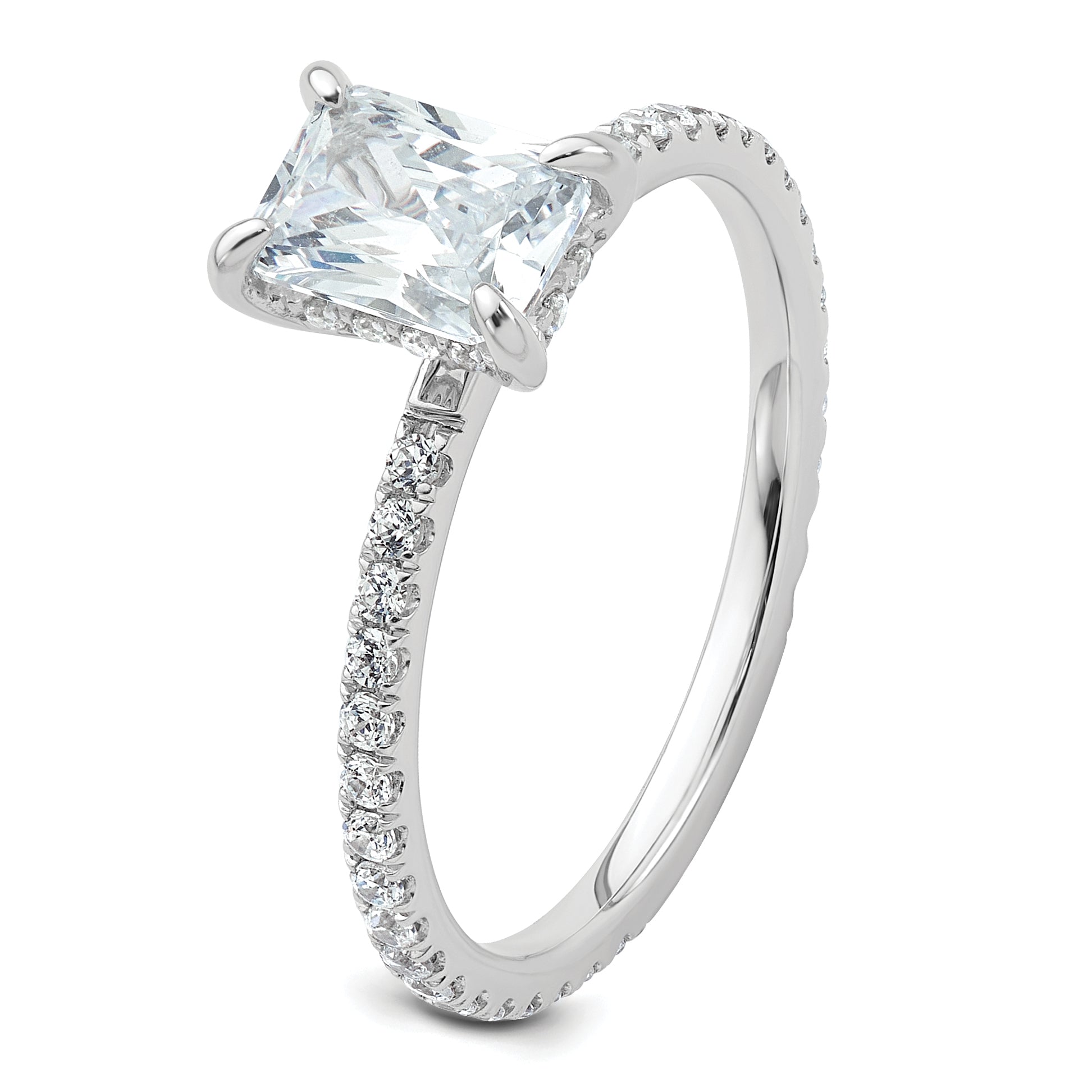 14k White Gold 1 1/3 carat Certified Lab Grown Diamond VS+ F+ Radiant Complete Solitaire with Flair Engagement Ring
