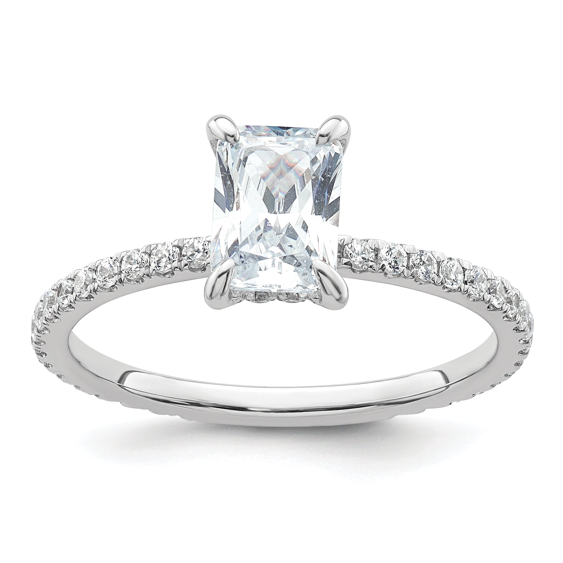 14k White Gold 1 1/3 carat Certified Lab Grown Diamond VS+ F+ Radiant Complete Solitaire with Flair Engagement Ring Main image