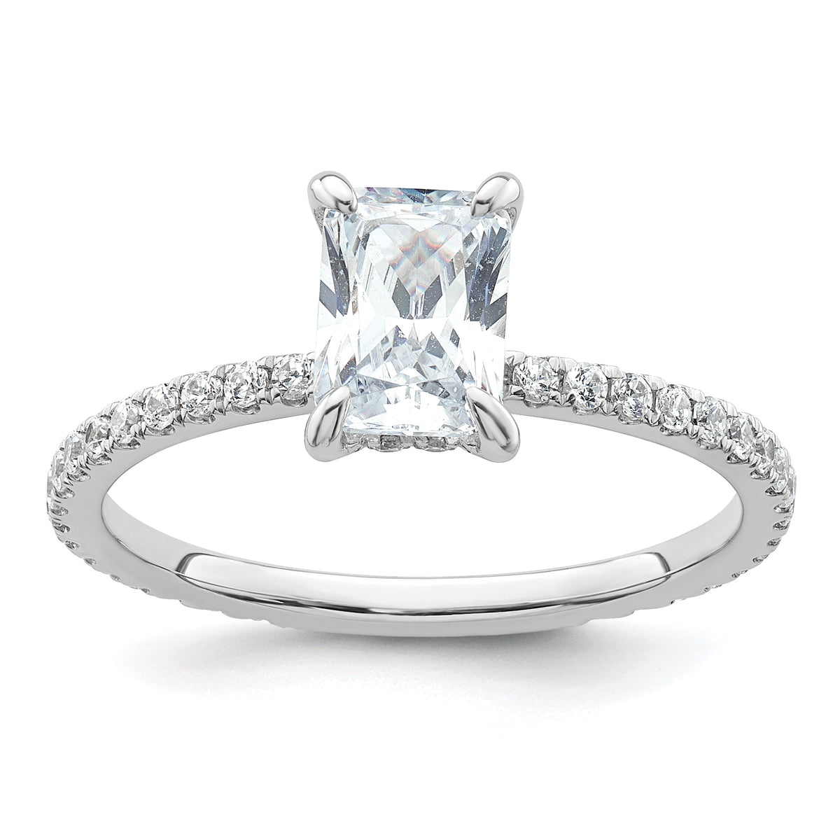 14k White Gold 1 1/3 carat Certified Lab Grown Diamond VS+ F+ Radiant Complete Solitaire with Flair Engagement Ring