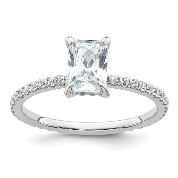 14k White Gold 1 1/3 carat Certified Lab Grown Diamond VS/SI+ G+ Radiant Complete Solitaire with Flair Engagement Ring, Size 7 - Sophia Jewelers