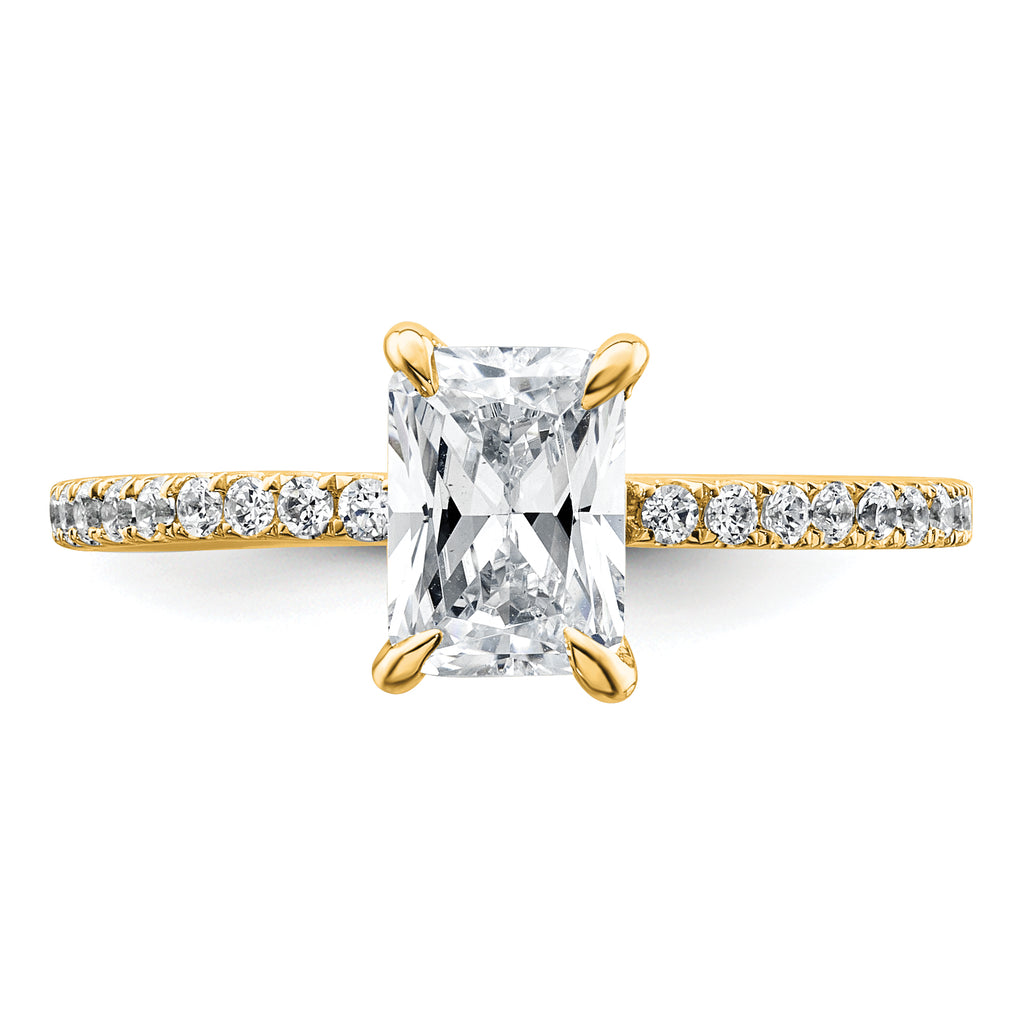 14k 1 1/3 carat Certified Lab Grown Diamond VS+ F+ Radiant Complete Solitaire with Flair Engagement Ring