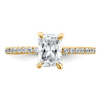 14k 1 1/3 carat Certified Lab Grown Diamond VS+ F+ Radiant Complete Solitaire with Flair Engagement Ring