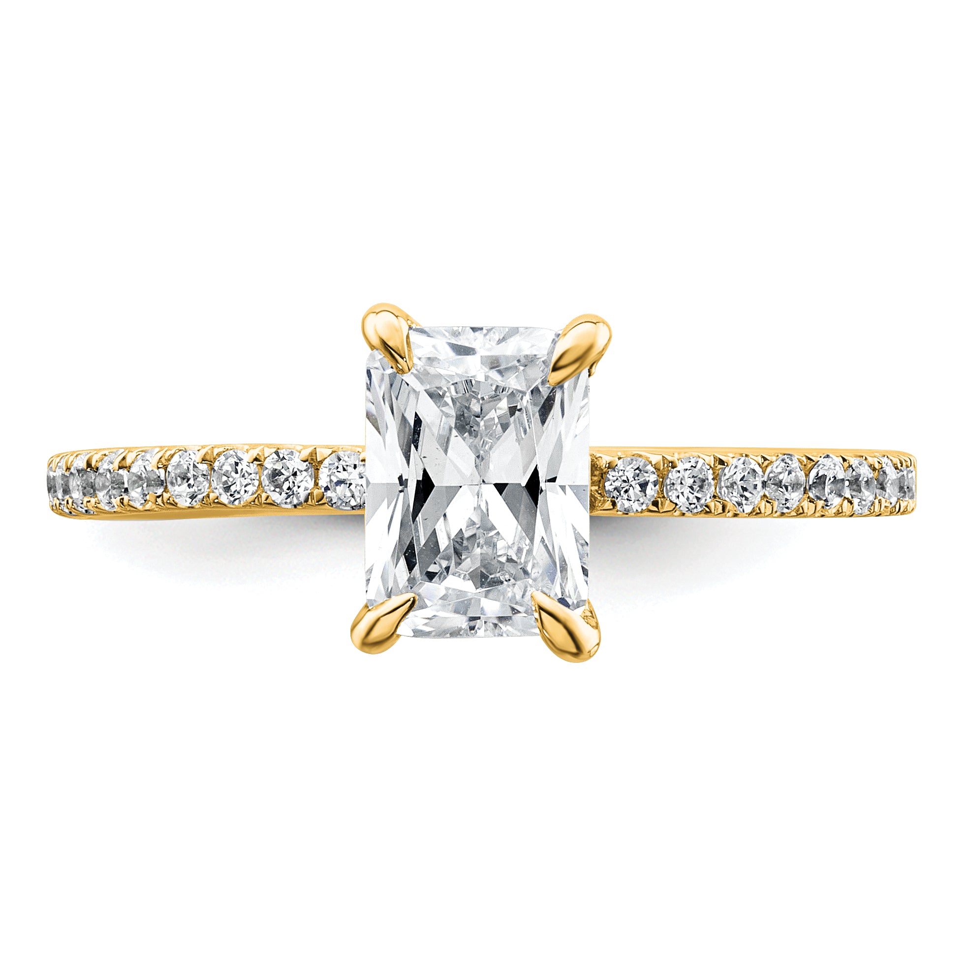14k 1 1/3 carat Certified Lab Grown Diamond VS+ F+ Radiant Complete Solitaire with Flair Engagement Ring