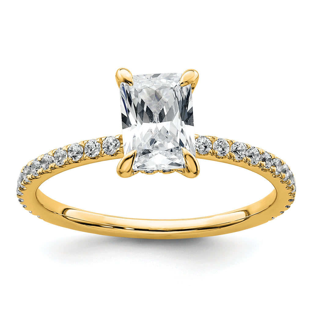 14k 1 1/3 carat Certified Lab Grown Diamond VS+ F+ Radiant Complete Solitaire with Flair Engagement Ring