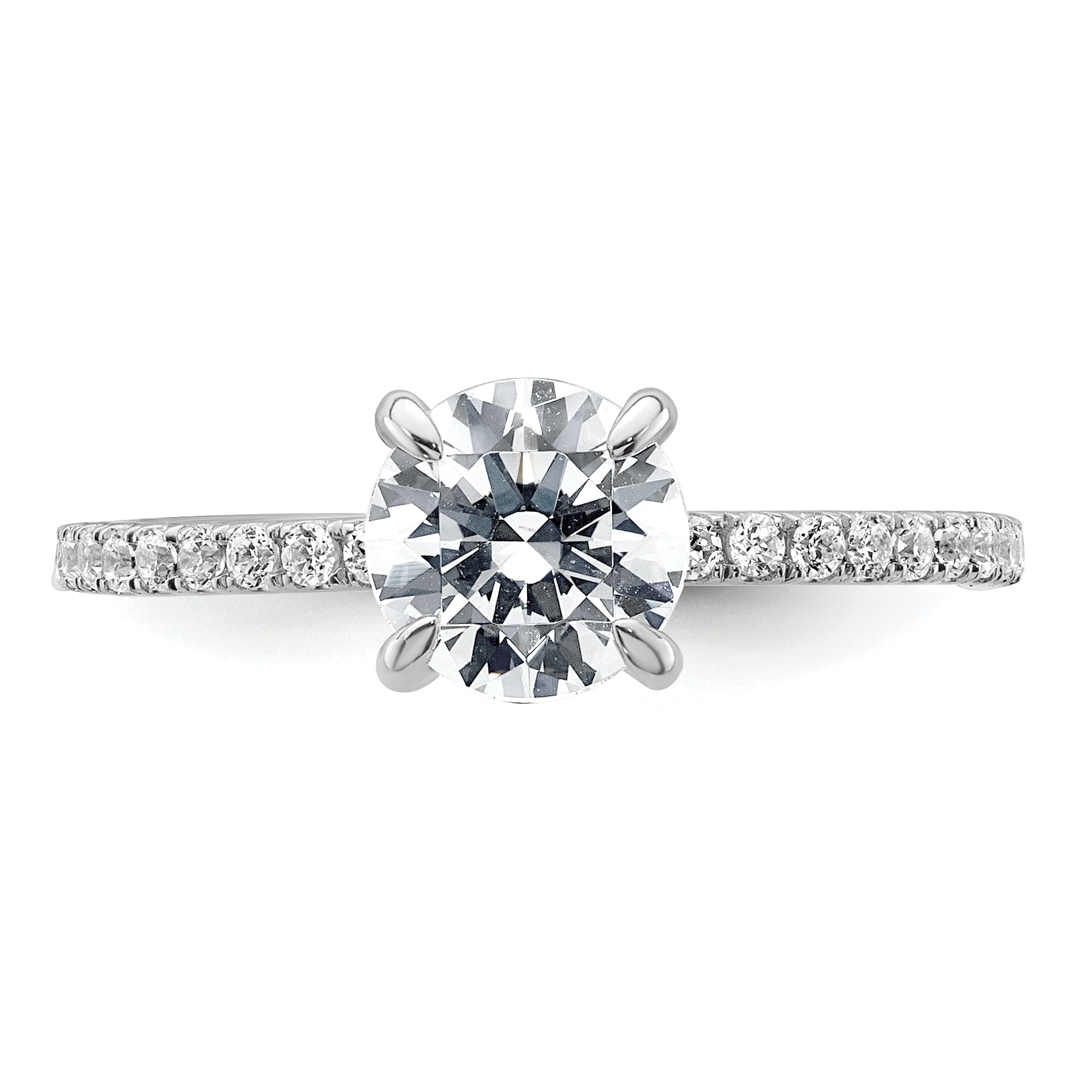 14k White Gold 1 1/3 carat Certified Lab Grown Diamond VS+ F+ Round Complete Solitaire with Flair Engagement Ring