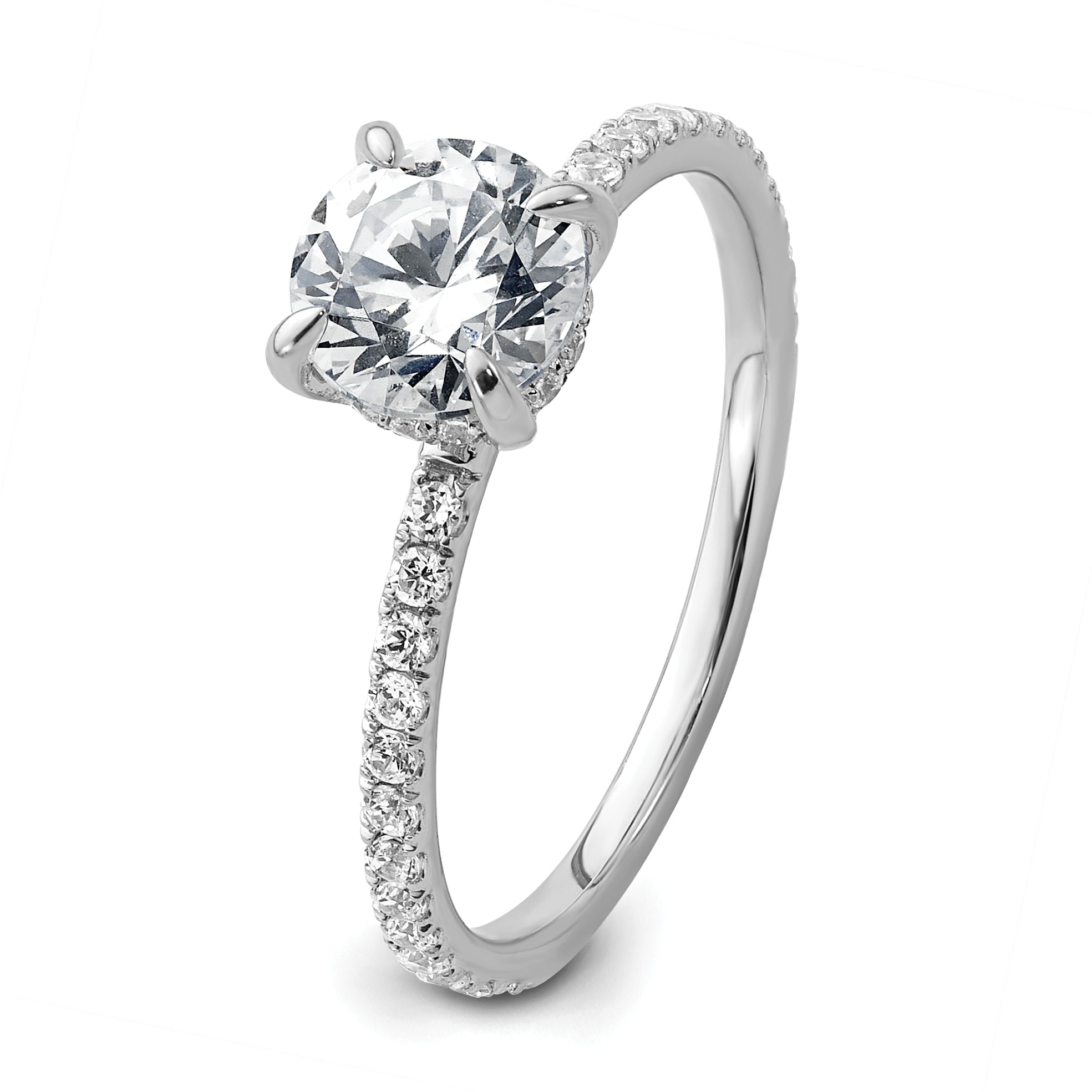 14k White Gold 1 1/3 carat Certified Lab Grown Diamond VS/SI+ G+ Round Complete Solitaire with Flair Engagement Ring