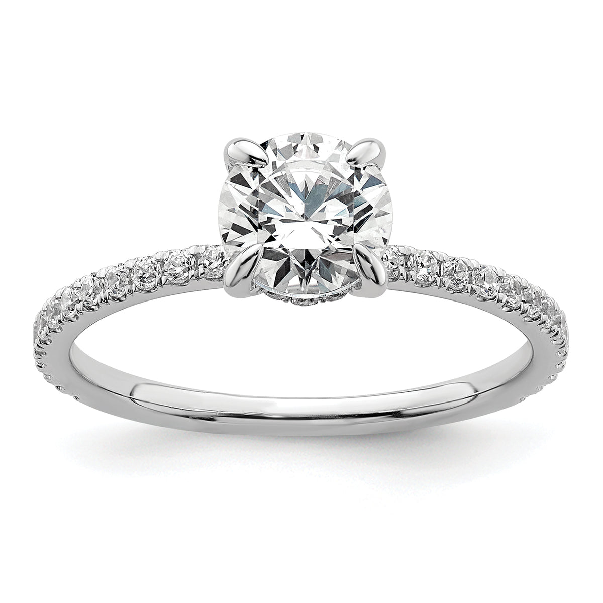 14k White Gold 1 1/3 carat Certified Lab Grown Diamond VS/SI+ G+ Round Complete Solitaire with Flair Engagement Ring