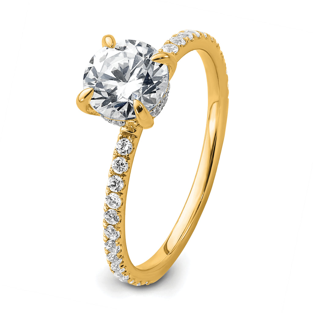 14k 1 1/3 carat Certified Lab Grown Diamond VS+ F+ Round Complete Solitaire with Flair Engagement Ring
