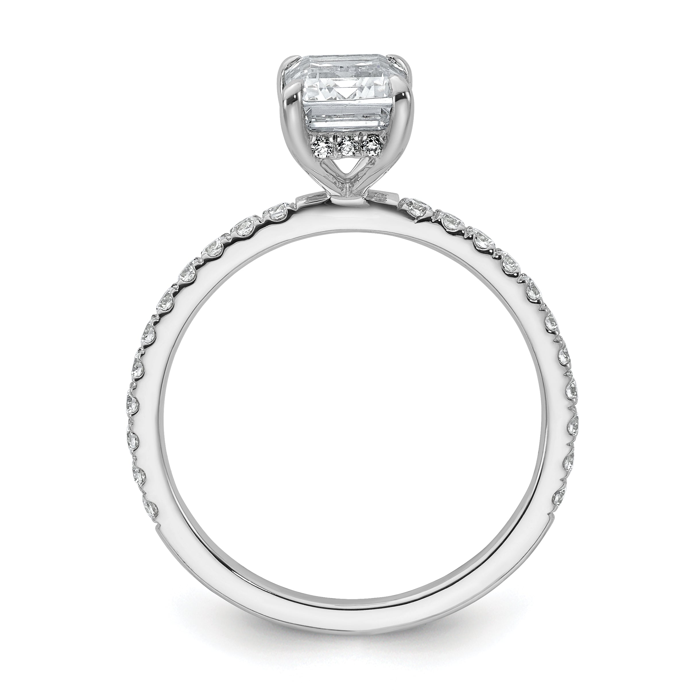 14k White Gold 2 carat Certified Lab Grown Diamond VS+ F+ Emerald Complete Solitaire with Flair Engagement Ring Secondary image