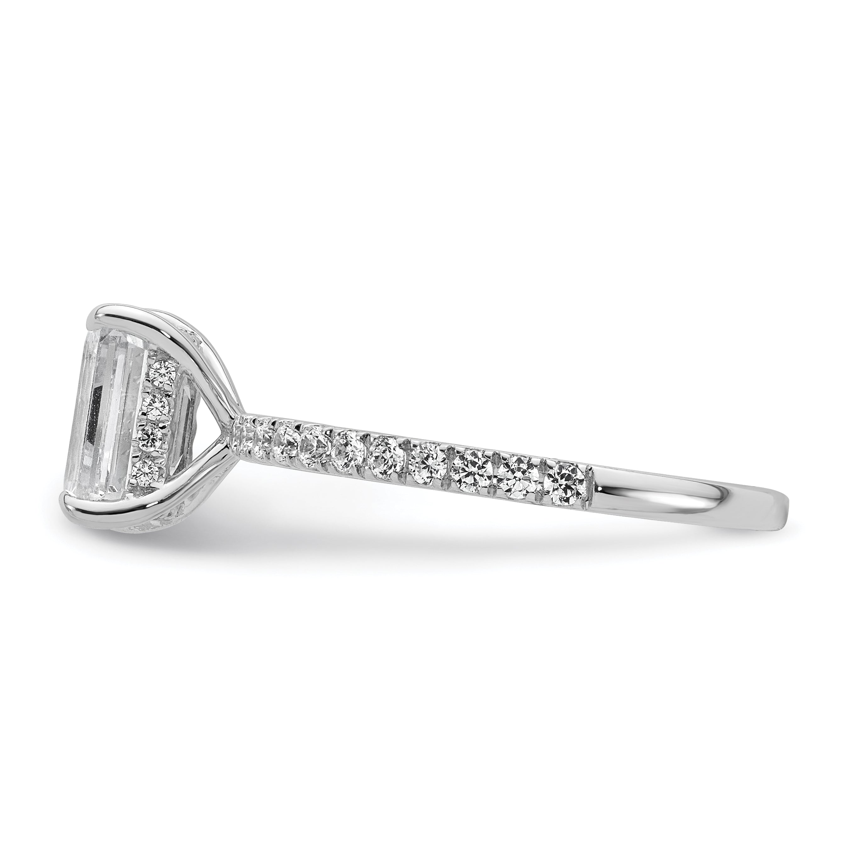 14k White Gold 2 carat Certified Lab Grown Diamond VS/SI+ G+ Emerald Complete Solitaire with Flair Engagement Ring