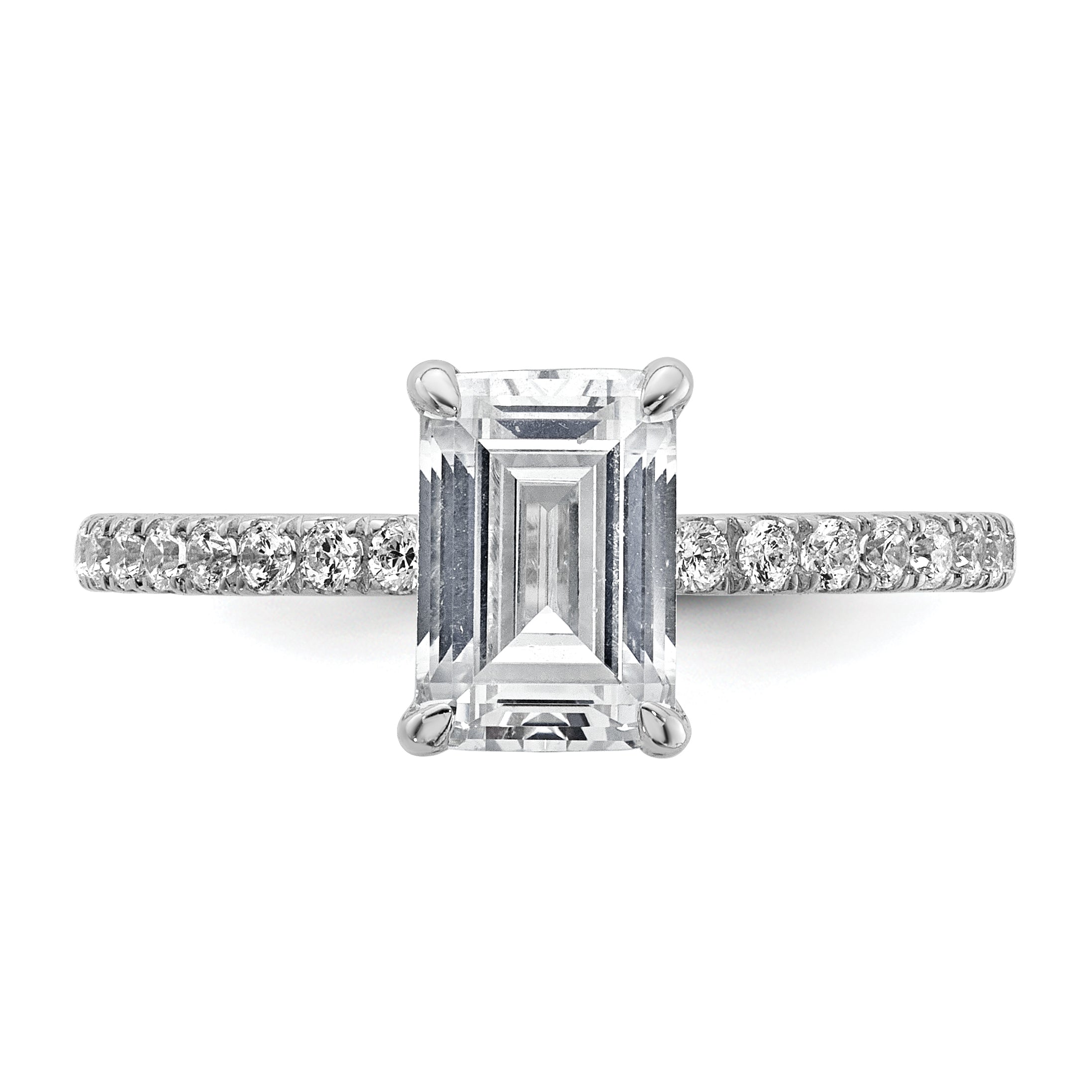 14k White Gold 2 carat Certified Lab Grown Diamond VS/SI+ G+ Emerald Complete Solitaire with Flair Engagement Ring