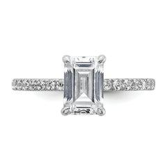 14k White Gold 2 carat Certified Lab Grown Diamond VS+ F+ Emerald Complete Solitaire with Flair Engagement Ring