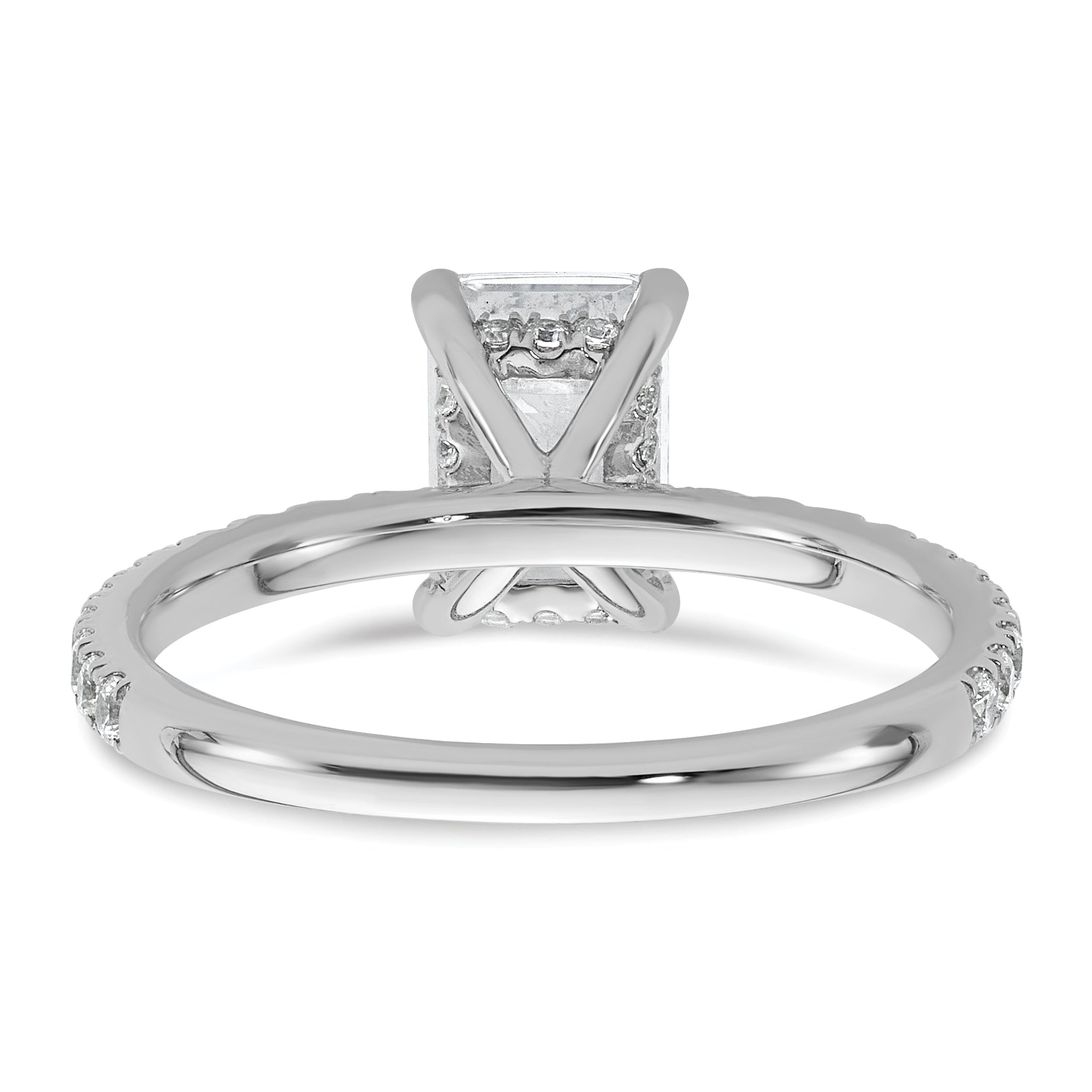 14k White Gold 2 carat Certified Lab Grown Diamond VS+ F+ Emerald Complete Solitaire with Flair Engagement Ring